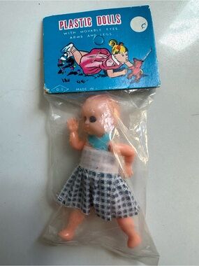 Vintage 1950s plastic Doll Made In Hong Kong Movable Eyes Arms Legs NWT
